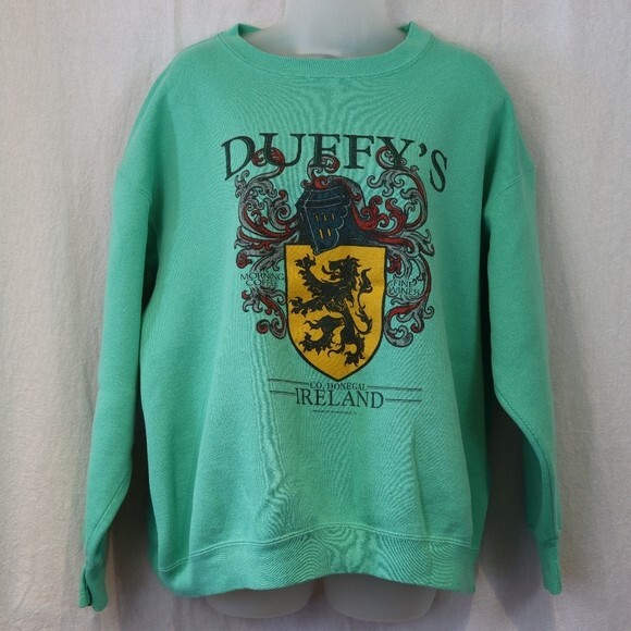 Health Knit Green Duffy’s Ireland Irish Crest Graphic Pullover Sweatshirt XL - Picture 10 of 12